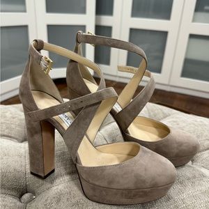 Jimmy Choo size 38 pre owned JOYCE High Heel Sandals, beige/sand color